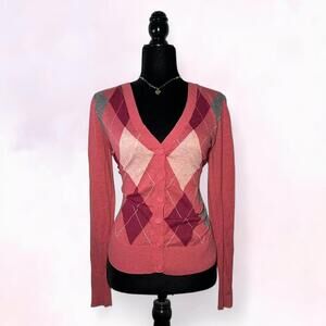 St. John’s Bay Pink Argyle Cardigan Preppy Vintage
